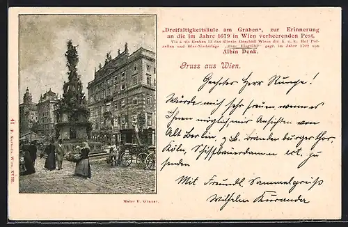 AK Wien, Graben, Dreifaltigkeitssäule, zur Erinnerung an die verheerende Pest im Jahr 1679