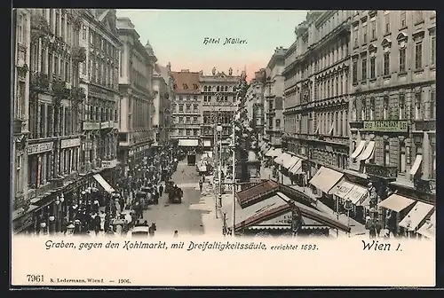 AK Wien, Graben, gegen den Kohlmarkt, mit Dreifaltigkeitssäule