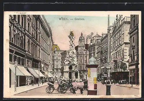 AK Wien, Graben, Pferdekutschen an der Dreifaltigkeitssäule