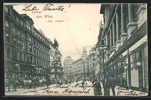 AK Wien, Graben, Strassenpartie mit Passanten nahe der Dreifaltigkeitssäule
