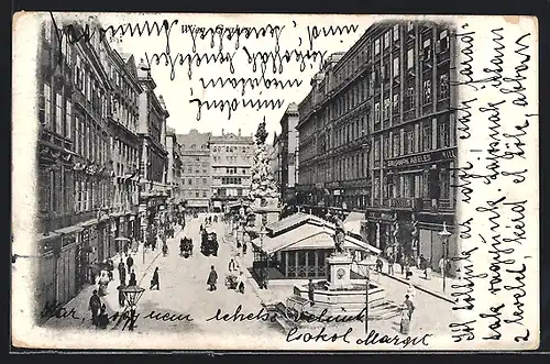 AK Wien, Graben, die Dreifaltigkeitssäule hinter dem Café Schrancl