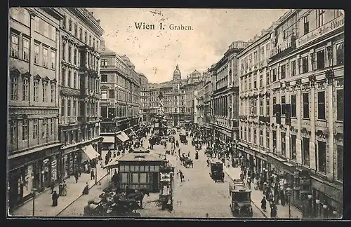 AK Wien, Graben, Pferdebahnen und die Dreifaltigkeitssäule