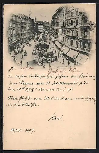 AK Wien, Graben, mit Brunnen, Café Schrancl und Dreifaltigkeitssäule