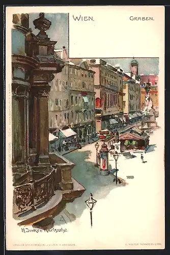 Künstler-AK H. Junker: Wien, Graben mit Marktständen und Geschäften