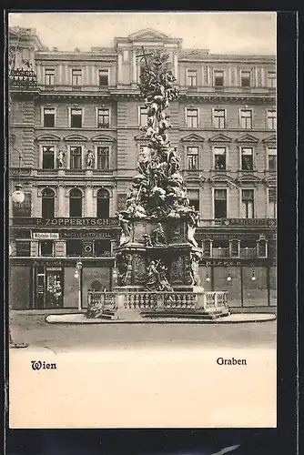 AK Wien, Graben, Schneiderei Zopperitsch an der Dreifaltigkeitssäule