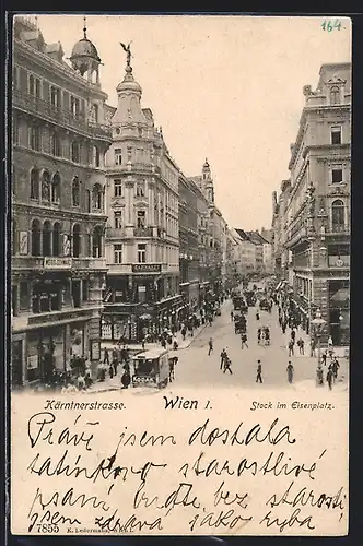 AK Wien, Kärntnerstrasse, Stock im Eisenplatz mit Pferdebahn