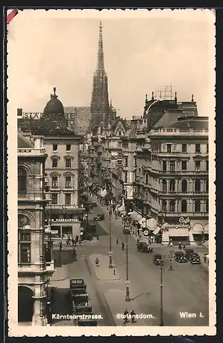 AK Wien, Kärntnerstrasse, Blick auf den Stephansdom und Café Fenstergucker