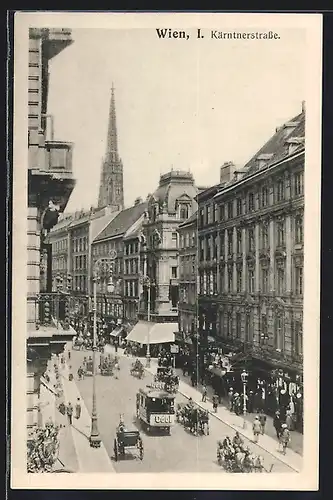 AK Wien, Kärntnerstrasse mit Geschäften und Pferdebahn
