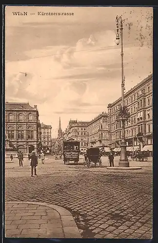 AK Wien, Kärntnerstrasse, Strassenpartie mit Pferdebahn, Stephansdom im Hintergrund
