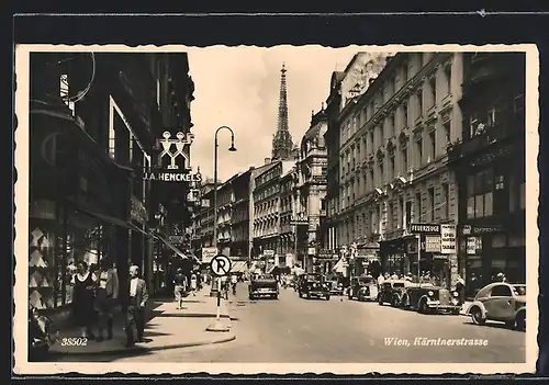 AK Wien, Kärntnerstrasse, Partie mit dem Turm des Stephansdoms im Hintergrund