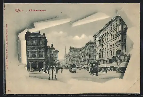 AK Wien, Kärntnerstrasse, Pferdebahnen mit Blick auf den Stephansdom im Hintergrund