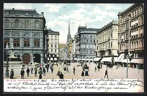 AK Wien, Reger Betrieb an der Kärntnerstrasse, mit Brunnen