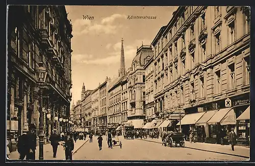 AK Wien, Die Kärntnerstrasse mit regem Verkehr, Pferdebahn