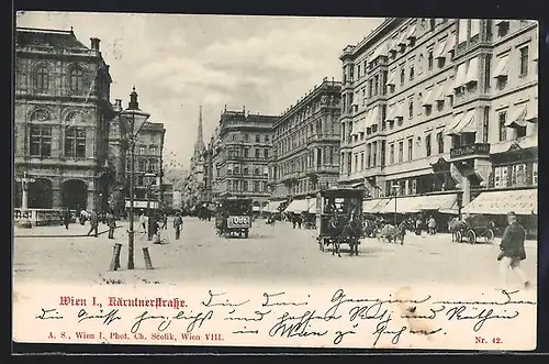 AK Wien, Kärntnerstrasse, in zwei Richtungen verkehrende Pferdebahn