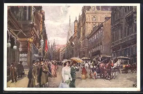 Künstler-AK J. Kalous: Wien, Passanten in der Kärntnerstrasse