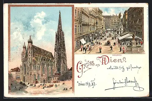 Lithographie Wien, Stephans Dom, Graben