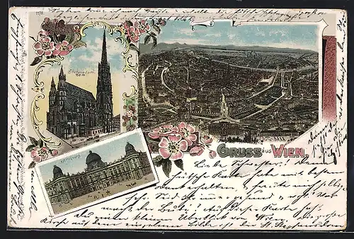 Lithographie Wien, Gesamtansicht, Stefansdom, K. K. Hofburg