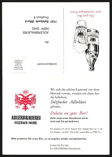 Klapp-AK Sulzbach / Murr, Adlerbrauerei Neff OHG, Brauerei-Werbung