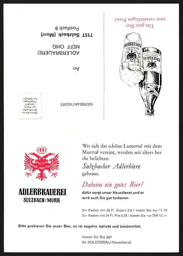 Klapp-AK Sulzbach /Murr, Adlerbrauerei Neff OHG, Brauerei-Werbung, Darstellung der Brauerei
