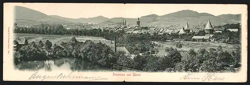 Klapp-AK Goslar, Die Stadt am Harzrand im strahlenden Sonnenschein