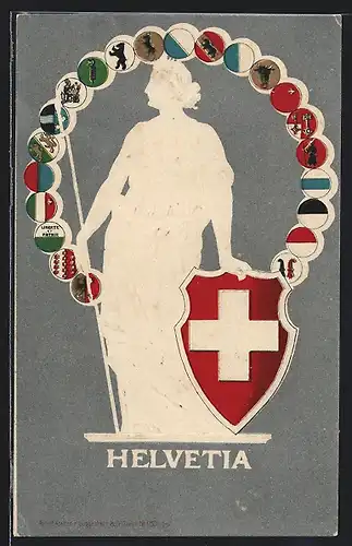 AK Locle, Helvetia mit Schild und Wappen