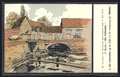 Künstler-AK A. Ost: Mechelen, De Volmolen