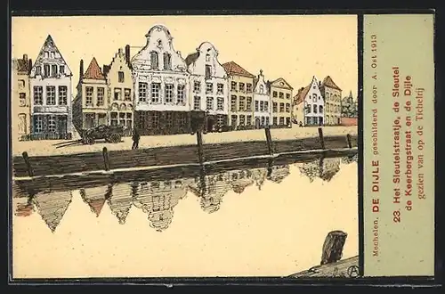 Künstler-AK Mechelen, De Dijle, 23. Het Sleutelstraatje