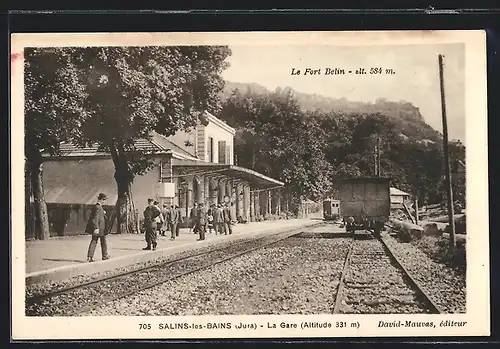 AK Salins-les-Bains, La Gare & le Fort Belin, Bahnhof