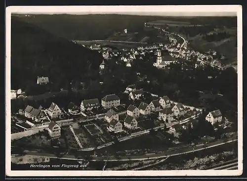 AK Herrlingen, Teilansicht mit Kirche, Fliegeraufnahme