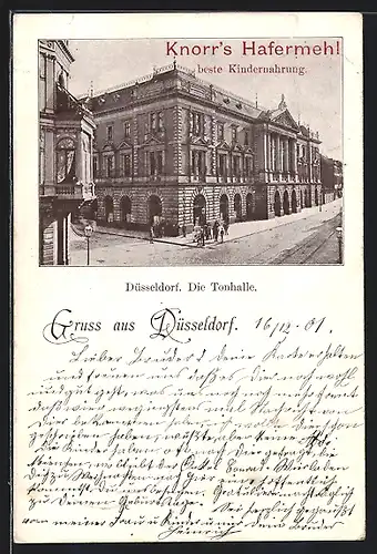 AK Düsseldorf, Die Tonhalle, Reklame für Knorr`s Hafermehl