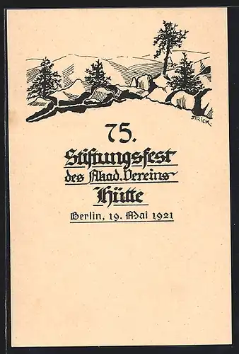 Künstler-AK Berlin-Charlottenburg, Festpostlarte zum 75. Stiftungsfest 1921, Akademischer Vereins Hütte