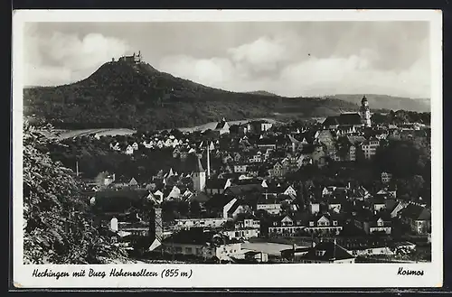 AK Hechingen, Totalansicht mit Burg Hohenzollern