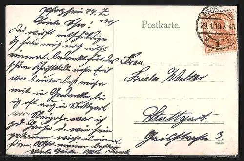 AK Karlsruhe, Kaiserstrasse mit Hauptpost, Strassenbahn