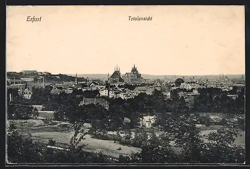 AK Erfurt, Totalansicht der Stadt mit Dom im Hintergrund