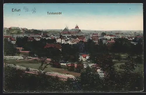 AK Erfurt, Panorama der Stadt mit Dom