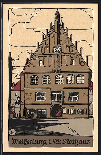 Steindruck-AK Weissenburg i. B., Rathaus