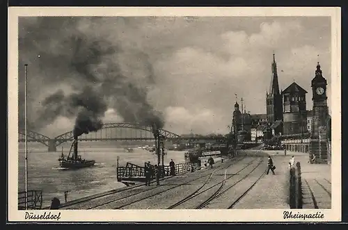 AK Düsseldorf, Rheinpartie mit Dampfboot