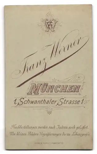 Fotografie Franz Werner, München, Schwanthaler Strasse 1, Bürgerlicher Herr mit Oberlippenbart u. schlichtem Anzug
