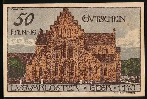 Notgeld Lügumkloster 1920, 50 Pfennig, Klostergebäude