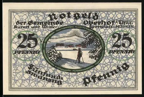 Notgeld Oberhof i. Thür. 1919, 25 Pfennig, Skiläufer im Winter