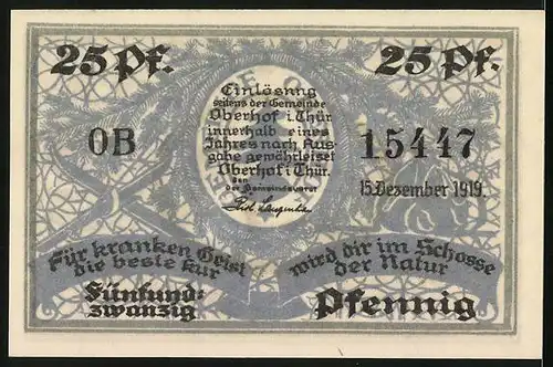 Notgeld Oberhof i. Thür. 1919, 25 Pfennig, Skiläufer im Winter