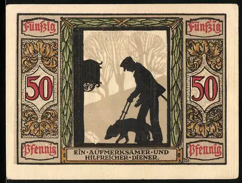 Notgeld Oldenburg i. O. 1921, 50 Pfennig, Kriegsblinder mit seinem Führhund
