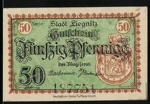 Notgeld Liegnitz, 50 Pfennig, Blick auf das alte Rathaus