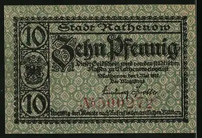 Notgeld Rathenow, 10 Pfennig, Stadtwappen