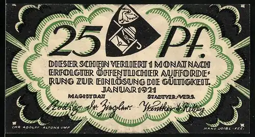 Notgeld Wandsbek 1921, 25 Pfennig, Wappen und Kirche