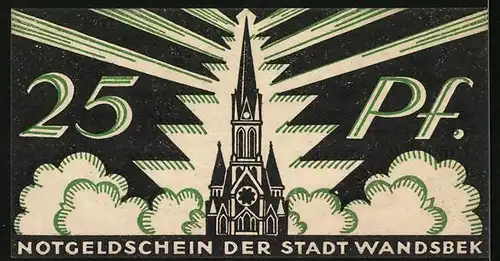 Notgeld Wandsbek 1921, 25 Pfennig, Wappen und Kirche