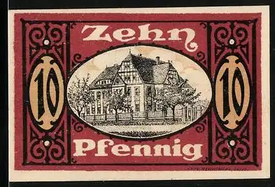 Notgeld Allstedt 1920, 10 Pfennig, Villa und Wappen