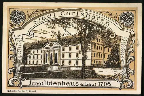 Notgeld Carlshafen, 75 Pfennig, Carl Landgraf zu Hessen, Stadtwappen, Invalidenhaus