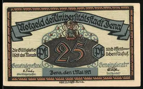 Notgeld Jena 1921, 25 Pfennig, Hanfried-Kurrende Denkmal