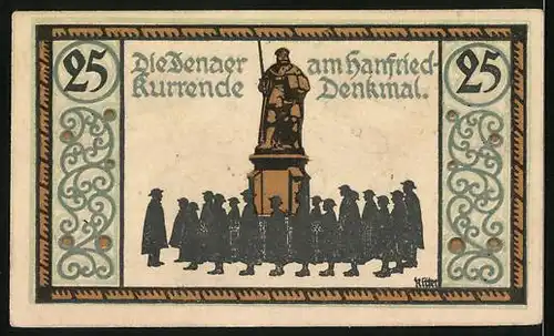 Notgeld Jena 1921, 25 Pfennig, Hanfried-Kurrende Denkmal